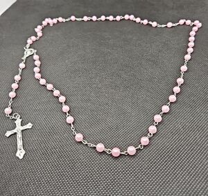 Pink and Silver Rosary Beads/Necklace